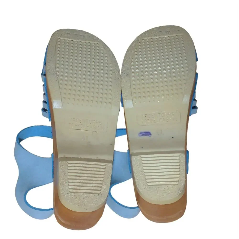 Troentorp Womens Clog Sandals Blue Chunky Ankle Strap Braided Buckle Sweden 41